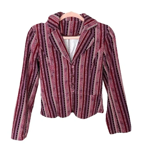 Vintage Inspired Boho Purple Velvet Stripe Blazer Jacket Hippie Retro 70s Small - Picture 10 of 13